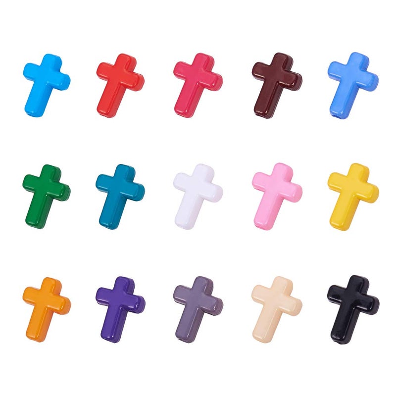 PH PandaHall 300pcs Acrylic Cross Beads 15 Color Colorful Cross Charm Easter Beads Loose Beads for Easter Eid Mubarak Ramadan Decoration Necklace Earring Bracelet Jewelry Making - Image 1